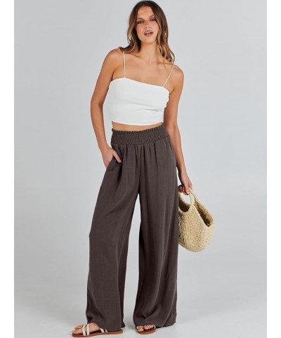 Womens Linen Pants Wide Leg Palazzo Lounge Pant High Waisted Flowy 2024 Summer Beach Work Boho Casual Trousers 08_ Coffee $17...