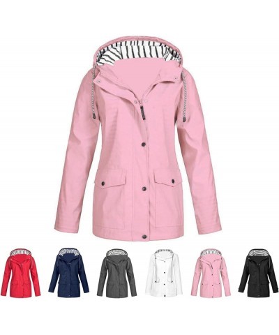 Rain Jacket Womens Waterproof With Hood, Warm Rain Jacket Womens Waterproof With Hood, Outdoor Lightweight Jacket Pink-short-...