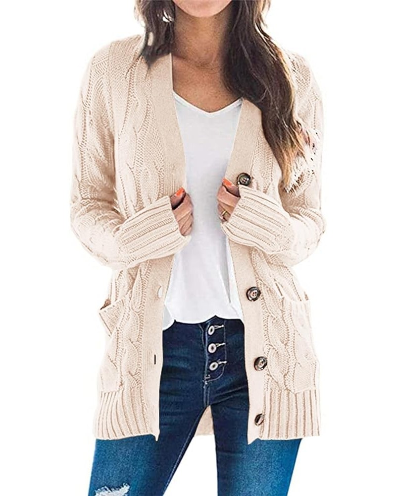 Women's Open Front Cardigan Sweaters Fashion Button Down Cable Knit Chunky Outwear Coats Beige $21.99 Sweaters