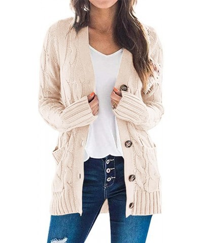 Women's Open Front Cardigan Sweaters Fashion Button Down Cable Knit Chunky Outwear Coats Beige $21.99 Sweaters