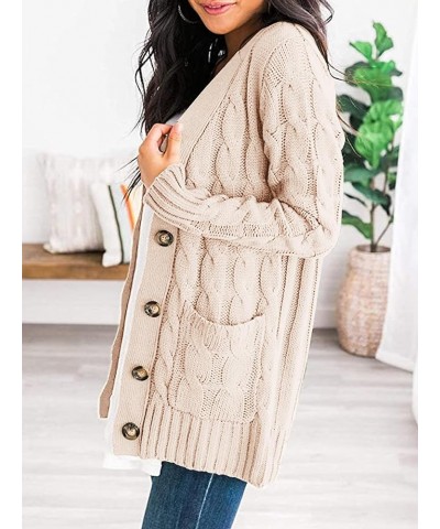 Women's Open Front Cardigan Sweaters Fashion Button Down Cable Knit Chunky Outwear Coats Beige $21.99 Sweaters