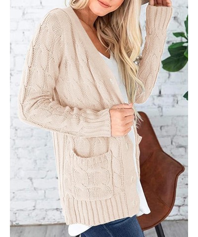 Women's Open Front Cardigan Sweaters Fashion Button Down Cable Knit Chunky Outwear Coats Beige $21.99 Sweaters