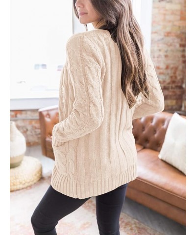 Women's Open Front Cardigan Sweaters Fashion Button Down Cable Knit Chunky Outwear Coats Beige $21.99 Sweaters