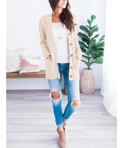 Women's Open Front Cardigan Sweaters Fashion Button Down Cable Knit Chunky Outwear Coats Beige $21.99 Sweaters