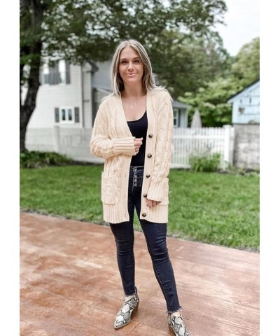 Women's Open Front Cardigan Sweaters Fashion Button Down Cable Knit Chunky Outwear Coats Beige $21.99 Sweaters