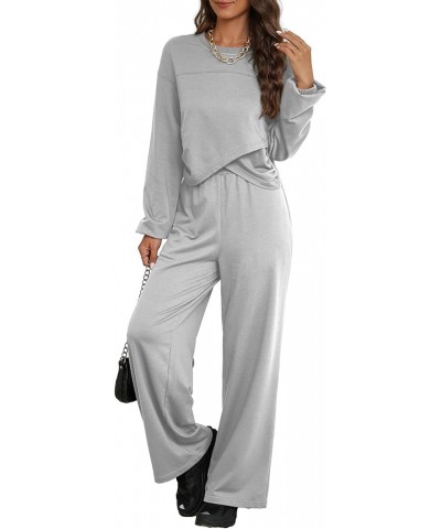 Womens 2 Piece Outfits Tulip Hem Side Pleated Sweatshirts High Waisted Pants Sweatsuit Lounge Sets Light Gray $23.84 Activewear