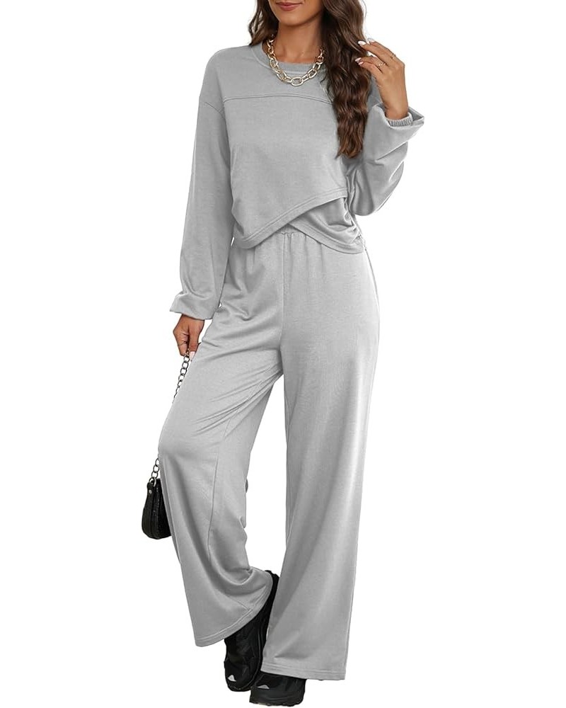 Womens 2 Piece Outfits Tulip Hem Side Pleated Sweatshirts High Waisted Pants Sweatsuit Lounge Sets Light Gray $23.84 Activewear