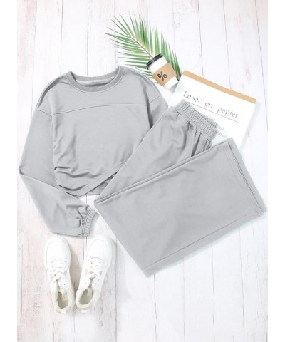 Womens 2 Piece Outfits Tulip Hem Side Pleated Sweatshirts High Waisted Pants Sweatsuit Lounge Sets Light Gray $23.84 Activewear