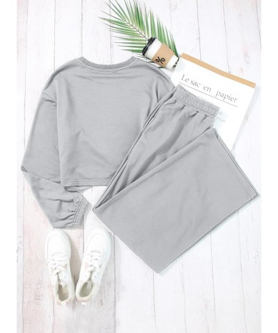 Womens 2 Piece Outfits Tulip Hem Side Pleated Sweatshirts High Waisted Pants Sweatsuit Lounge Sets Light Gray $23.84 Activewear