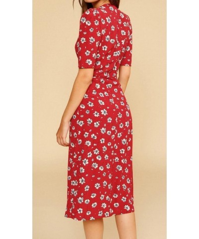 Women's Summer Floral Printed Button Wrap V Neck Midi Dress Short Sleeve Split Garden Beach Party Dresses Red C $25.85 Dresses