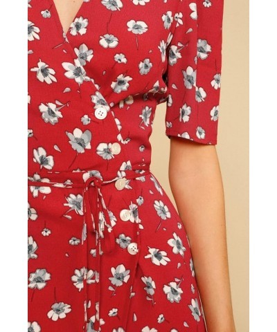 Women's Summer Floral Printed Button Wrap V Neck Midi Dress Short Sleeve Split Garden Beach Party Dresses Red C $25.85 Dresses