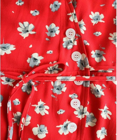 Women's Summer Floral Printed Button Wrap V Neck Midi Dress Short Sleeve Split Garden Beach Party Dresses Red C $25.85 Dresses