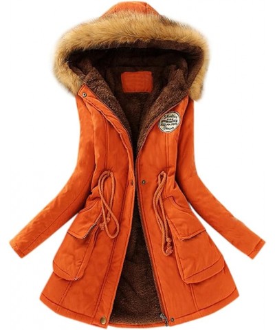 Winter Puffer Coats for Women, Women's Windproof Warm Down Long Coats Thicken Hooded Fashion Puffer Jacket Z01-orange $15.09 ...