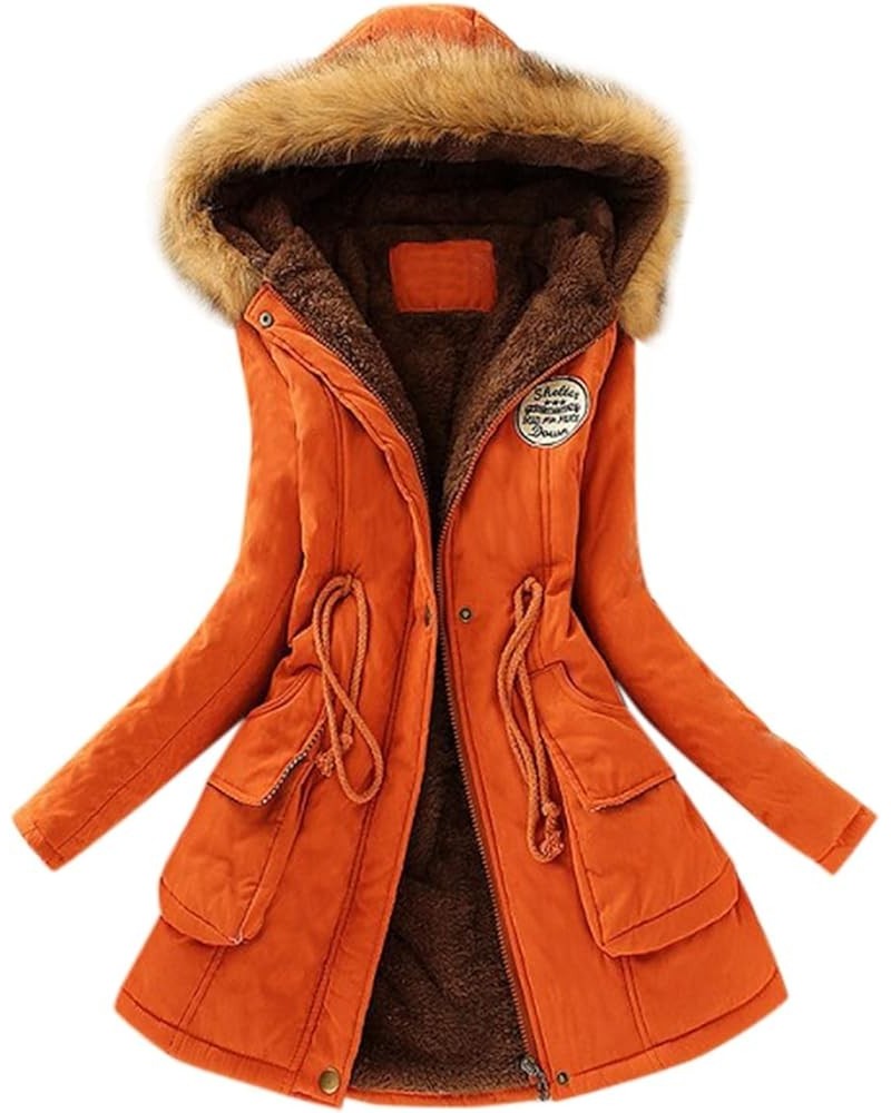 Winter Puffer Coats for Women, Women's Windproof Warm Down Long Coats Thicken Hooded Fashion Puffer Jacket Z01-orange $15.09 ...