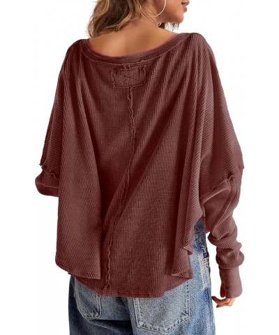 Womens Waffle Knit Tunic Tops Oversized Batwing Long Sleeve Shirt Casual Loose Fit Crewneck Pullover Wine $15.67 Tops