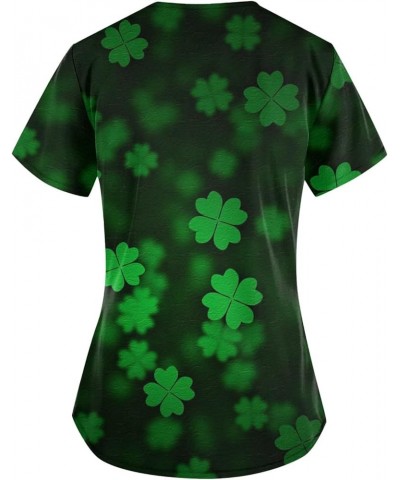 Women St Patricks Day Scrubs Tops Short Sleeve V-Neck Funny Shamrock Irish Pocketed Nurse Working Uniforms 10-st Patricks Day...