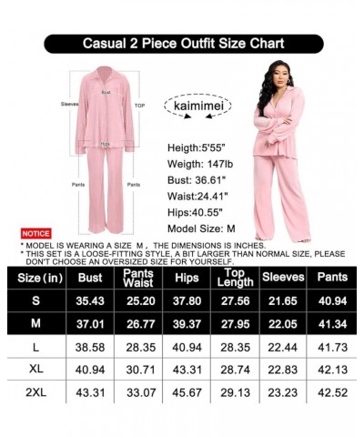 Casual 2 Piece Outfit for Women - Linen Long Sleeve Button Down Shirt + Flare Pleated Wide Leg Pants Sets Streetwear Black/Re...