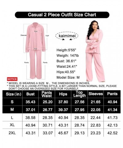 Casual 2 Piece Outfit for Women - Linen Long Sleeve Button Down Shirt + Flare Pleated Wide Leg Pants Sets Streetwear Black/Re...