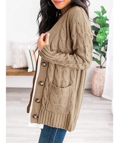 Women's Open Front Cardigan Sweaters Fashion Button Down Cable Knit Chunky Outwear Coats Khaki $21.99 Sweaters