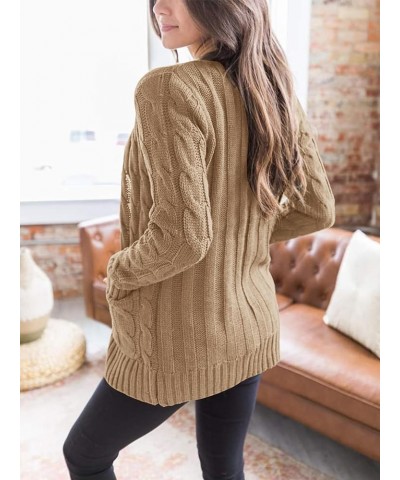 Women's Open Front Cardigan Sweaters Fashion Button Down Cable Knit Chunky Outwear Coats Khaki $21.99 Sweaters