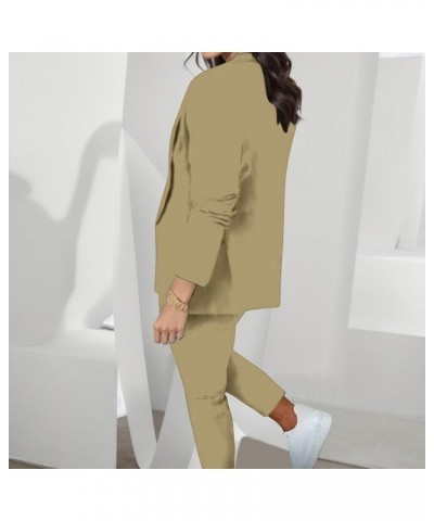 Womens Elegant Solid Color Suit Long Sleeve Cardigan Pockets Top Elastic Straight Leg Official Pants Suits for Khaki $27.72 B...