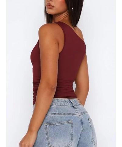 Off The Shoulder Tops for Women Sleeveless Asymmetrical Going Out Shirts Slim Fit Ruched Crop Tank Tops Y2K Trendy Red $11.99...