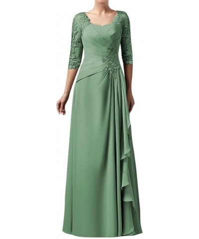 Long Mother of The Bride Dresses Lace Ruffles Wedding Guest Dresses for Women 3/4 Sleeves Dusty Green $42.33 Dresses