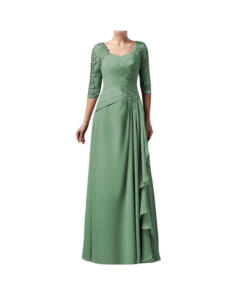 Long Mother of The Bride Dresses Lace Ruffles Wedding Guest Dresses for Women 3/4 Sleeves Dusty Green $42.33 Dresses