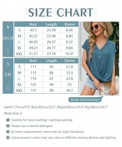 Womens Button Down Shirts Summer V Neck Cap Short Sleeve Dressy Casual Tops Twist Front Chiffon Work Blouses Blue $12.00 Blouses