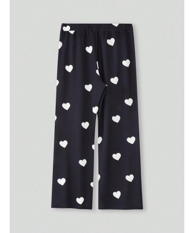 Women's Plus Size Pants Heart Print Elastic High Waisted Flare Leg Pants Black and White Heart $19.59 Pants