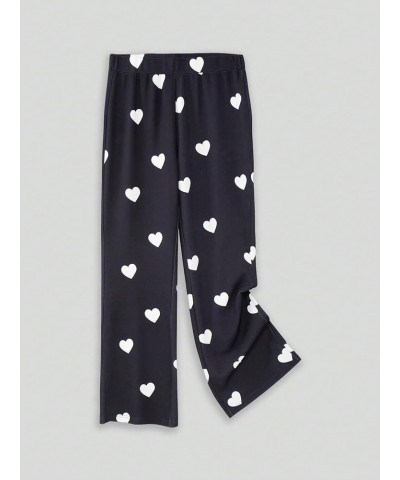 Women's Plus Size Pants Heart Print Elastic High Waisted Flare Leg Pants Black and White Heart $19.59 Pants