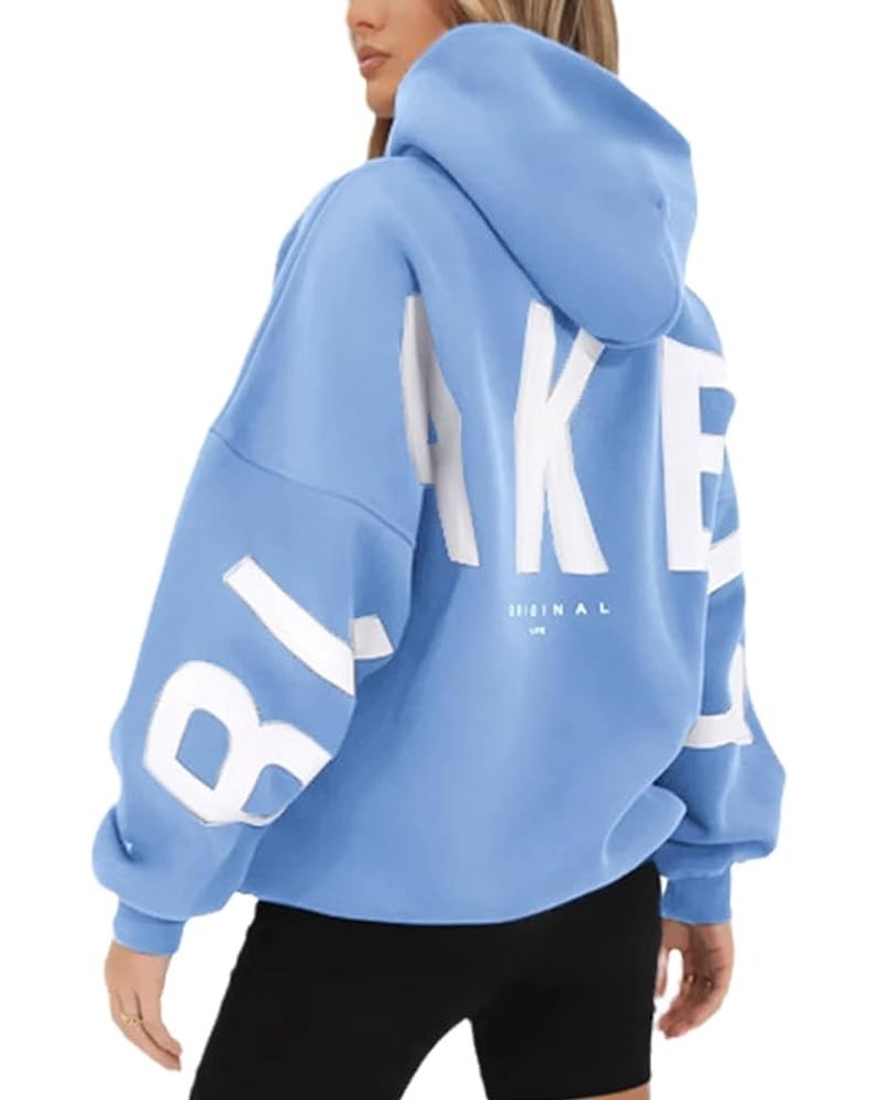 Women's Oversized Hoodies Letter Printed Hooded Sweatshirts Casual Long Sleeve Pullover with Pockets Fall Clothes Lblue $20.5...