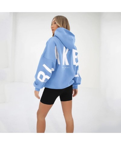 Women's Oversized Hoodies Letter Printed Hooded Sweatshirts Casual Long Sleeve Pullover with Pockets Fall Clothes Lblue $20.5...