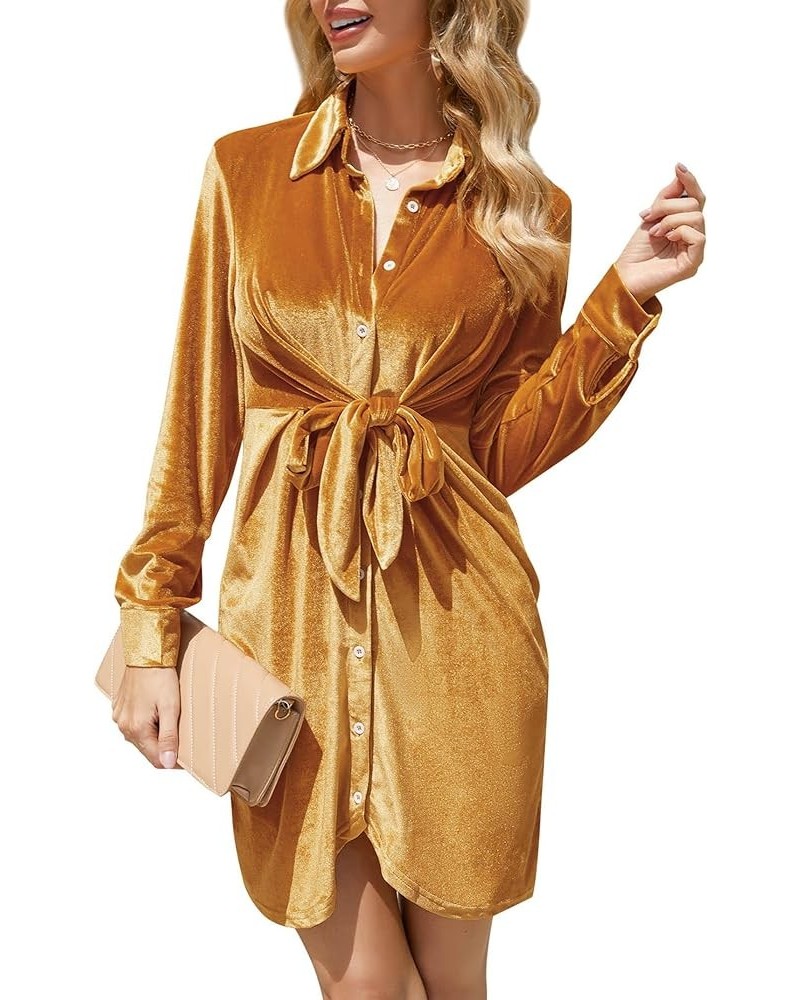 Women Velvet Dress Tie Front Button Down Ruched Elegant V Neck Bodycon Cocktail Mini Dress Gold 68 $21.15 Dresses