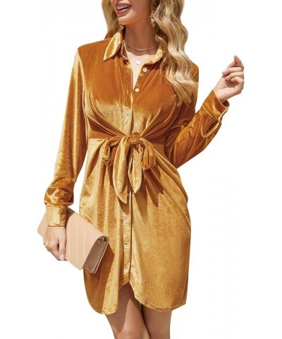 Women Velvet Dress Tie Front Button Down Ruched Elegant V Neck Bodycon Cocktail Mini Dress Gold 68 $21.15 Dresses