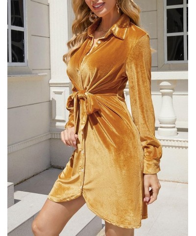 Women Velvet Dress Tie Front Button Down Ruched Elegant V Neck Bodycon Cocktail Mini Dress Gold 68 $21.15 Dresses