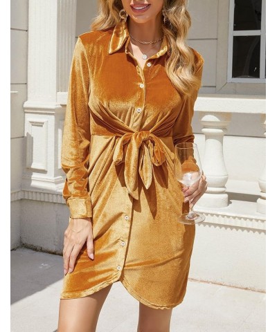 Women Velvet Dress Tie Front Button Down Ruched Elegant V Neck Bodycon Cocktail Mini Dress Gold 68 $21.15 Dresses