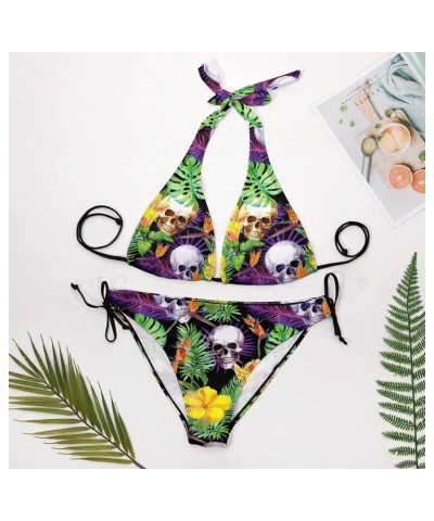 Women's 2 Piece Sexy Halter Rubber Ducks Bikini Sets Triangle Swimsuits Swimwear Tie Two Sides Bottom Bathing Suit Tropical H...