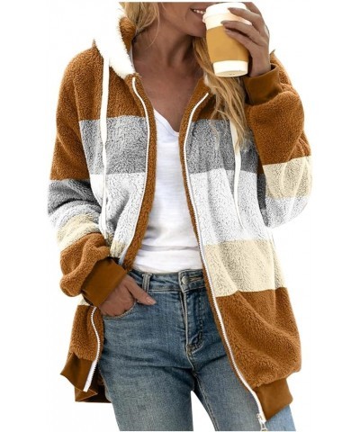 Women's Winter Coats Fuzzy Fleece Jacket Hooded Color Block Patchwork Cardigan Coats Outerwear with Pockets 02-coffee $8.94 J...