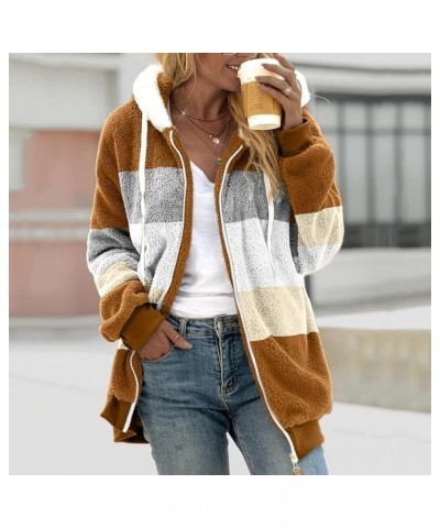 Women's Winter Coats Fuzzy Fleece Jacket Hooded Color Block Patchwork Cardigan Coats Outerwear with Pockets 02-coffee $8.94 J...