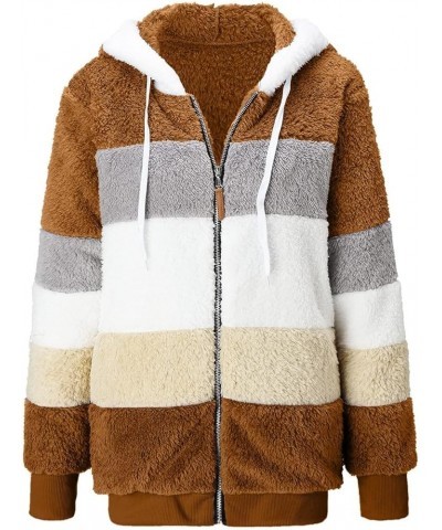 Women's Winter Coats Fuzzy Fleece Jacket Hooded Color Block Patchwork Cardigan Coats Outerwear with Pockets 02-coffee $8.94 J...