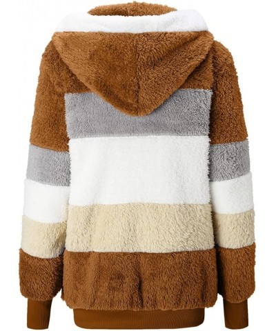 Women's Winter Coats Fuzzy Fleece Jacket Hooded Color Block Patchwork Cardigan Coats Outerwear with Pockets 02-coffee $8.94 J...