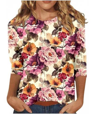 2024 Floral Printed Tops for Women Trendy 3/4 Sleeve Shirts Loose Fit Casual Dressy Blouses Soft Color Block Tees A17 red $9....