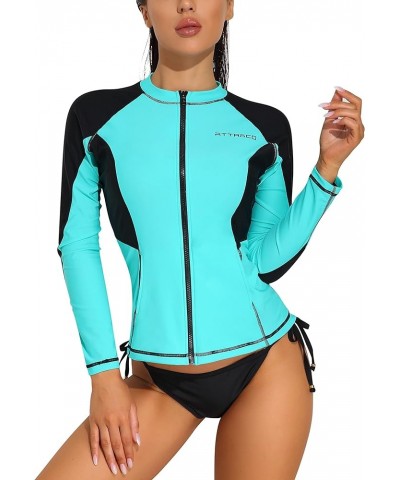 Rash Guard for Women Long Sleeve Swimsuits Zipper Front Printed Swim Shirt Uv Protection UPF 50 Aqua/Black $21.27 Swimsuits