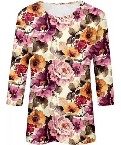 2024 Floral Printed Tops for Women Trendy 3/4 Sleeve Shirts Loose Fit Casual Dressy Blouses Soft Color Block Tees A17 red $9....