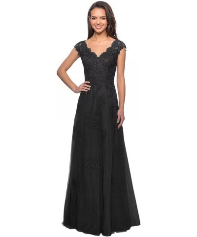 Laces Tulle Mother of Bride Dresses V-Neck Mother of The Groom Dresses Elegant Formal Evening Party Gowns Black $35.69 Dresses