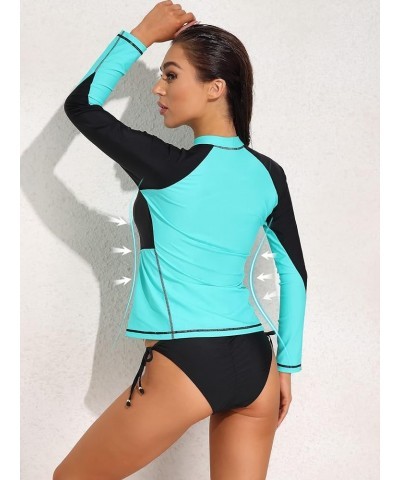 Rash Guard for Women Long Sleeve Swimsuits Zipper Front Printed Swim Shirt Uv Protection UPF 50 Aqua/Black $21.27 Swimsuits