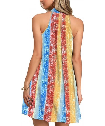 Womens Summer Dress Sleeveless Halter Neck Beach Dress Casual Sundresses with Pockets Rainbow Strip $14.74 Dresses