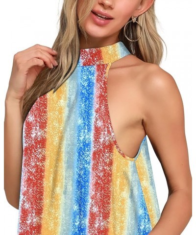 Womens Summer Dress Sleeveless Halter Neck Beach Dress Casual Sundresses with Pockets Rainbow Strip $14.74 Dresses