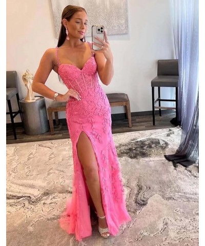 Mermaid Lace Prom Dresses for Women Spaghetti Strap Corset Formal Evening Party Dress with Slit Purple $34.00 Dresses